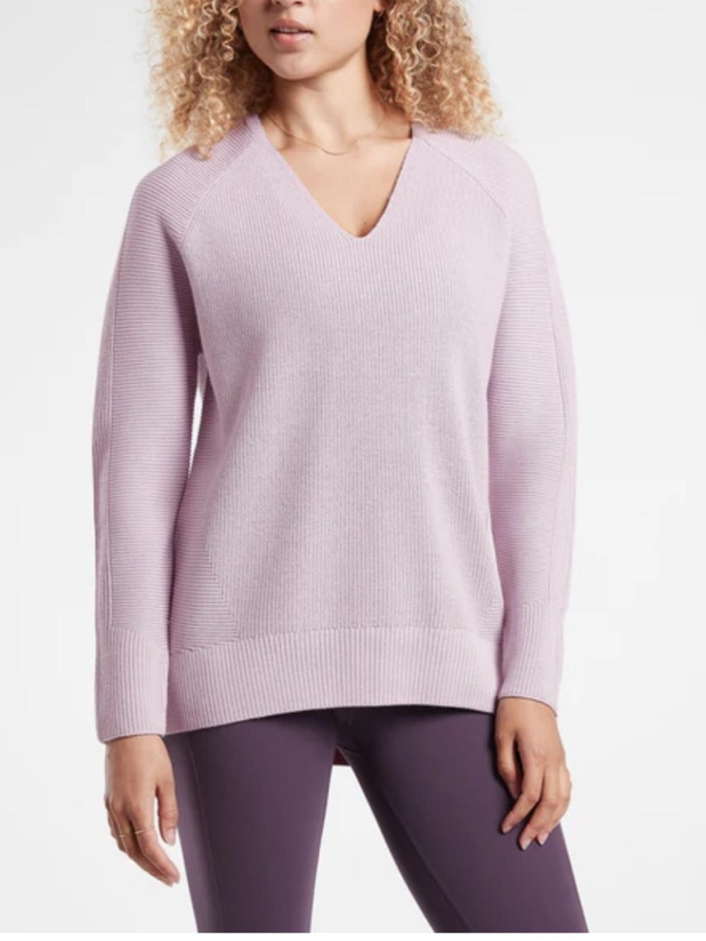 ATHLETA Hanover Merino Wool V-Neck Sweater Shasta Purple Oversized High Low S